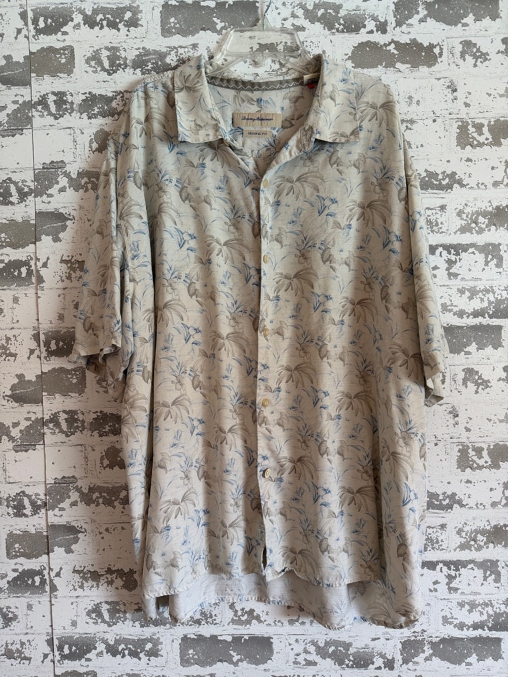 Tommy Bahama Beige Short-Sleeve Button Silk Shirt Size 3XL